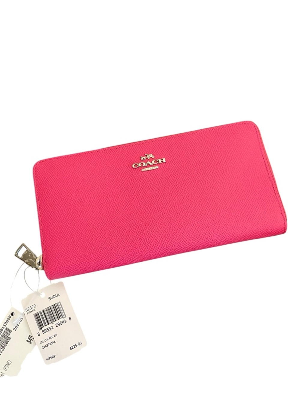Coach Accordion Zip Wallet Crossgrain Leather Dahlia Pink Silver Hardware - Picture 2 of 4